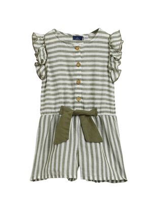 Girls Natural Striped Short Dungaree
